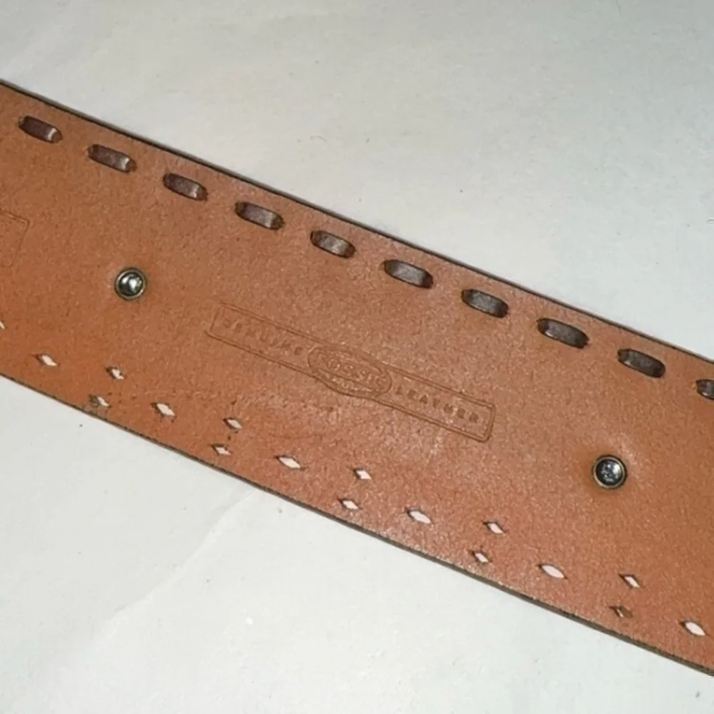Fossil Brown Leather Embossed Beaded Belt Size Small‎